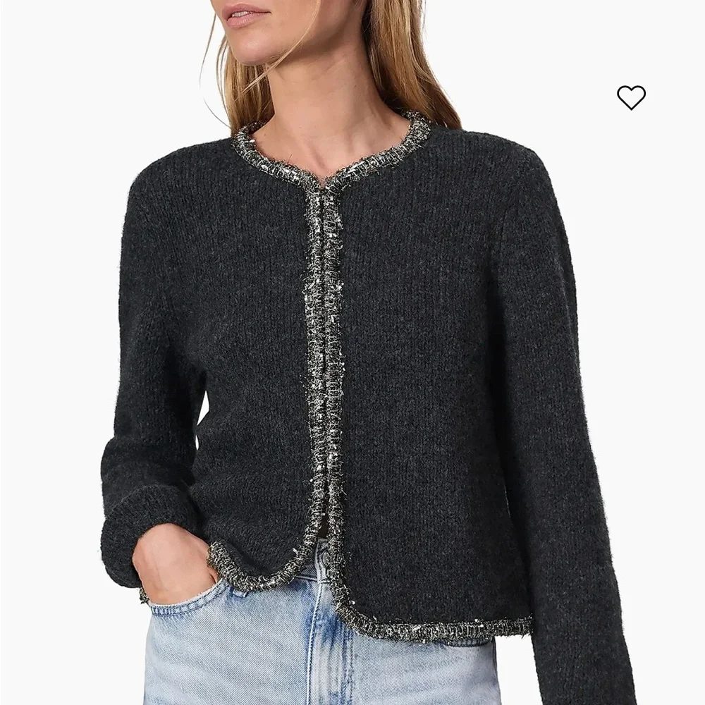 Rag & Bone Davies Metallic-Trim Crewneck Festive Knit Cardigan - Picture 2 of 10